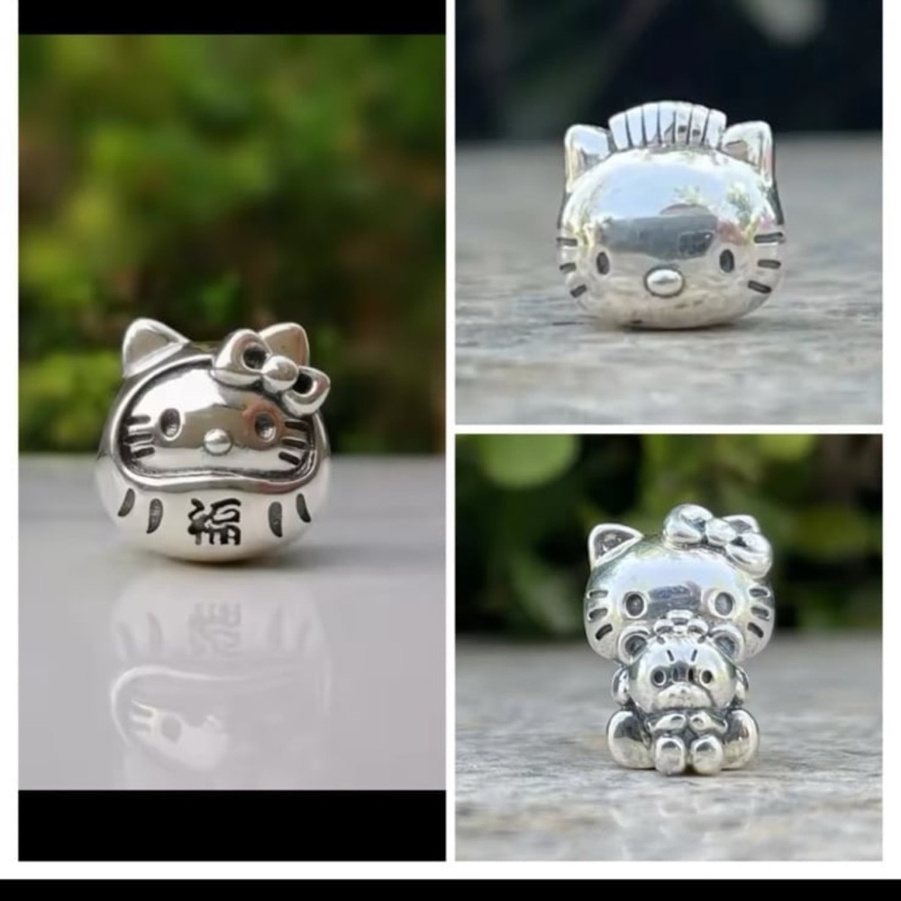 Set of 3 pure silver 925 stamped hello kitty charms